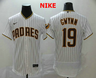 San Diego Padres #19 Tony Gwynn White Pinstripe Stitched Flex Base Jersey