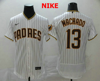San Diego Padres #13 Manny Machado White Pinstripe Stitched Flex Base Jersey