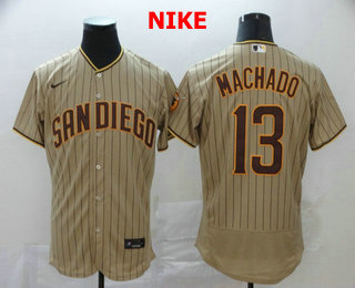 San Diego Padres #13 Manny Machado Gray Pinstripe Stitched Flex Base Jersey
