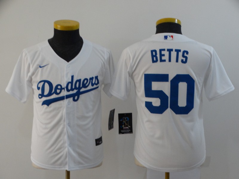 Youth Los Angeles Dodgers #50 Mookie Betts White Stitched Cool Base Jersey