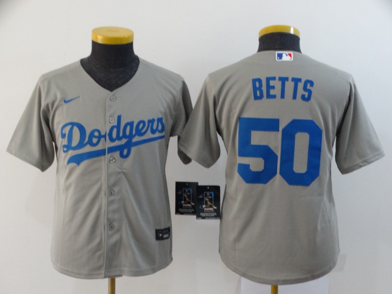 Youth Los Angeles Dodgers #50 Mookie Betts Gray Stitched Cool Base Jersey Youth Los Angeles Dodgers #50 Mookie Betts Gray Stitched Cool Base Jersey