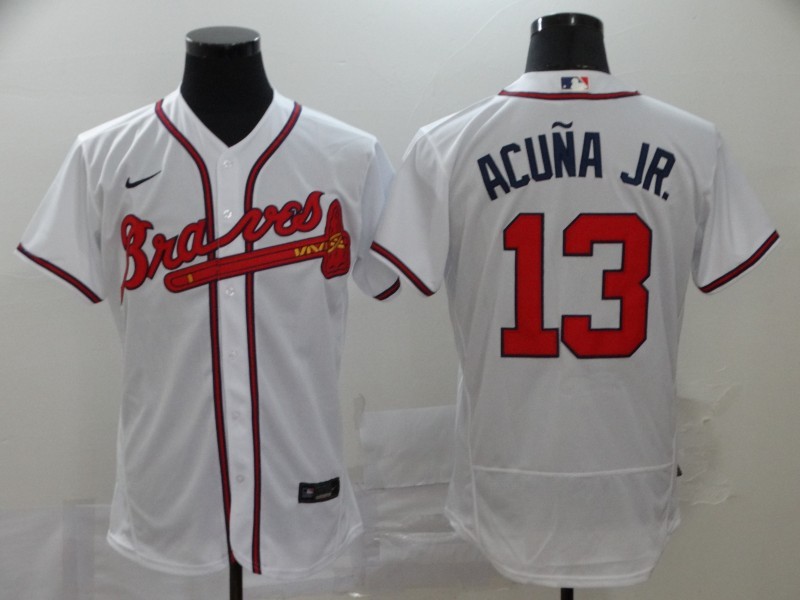 Atlanta Braves #13 Ronald Acuna Jr. White Stitched Flex Base Jersey
