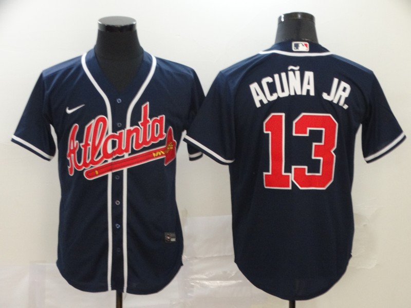 Atlanta Braves #13 Ronald Acuna Jr. Navy Blue Stitched Cool Base Jersey