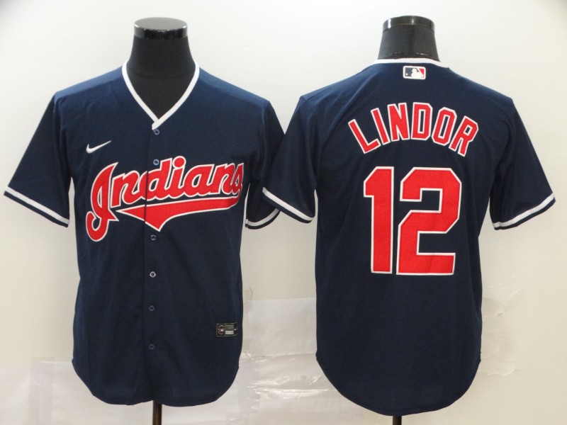 Cleveland Indians #12 Francisco Lindor Navy Blue Stitched Cool Base Jersey