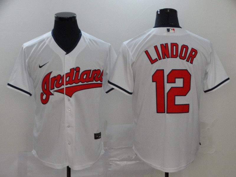 Cleveland Indians #12 Francisco Lindor White Stitched Cool Base Jersey