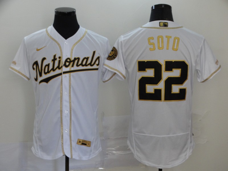 Washington Nationals #22 Juan Soto White With Gold Stitched Flex Base Jersey