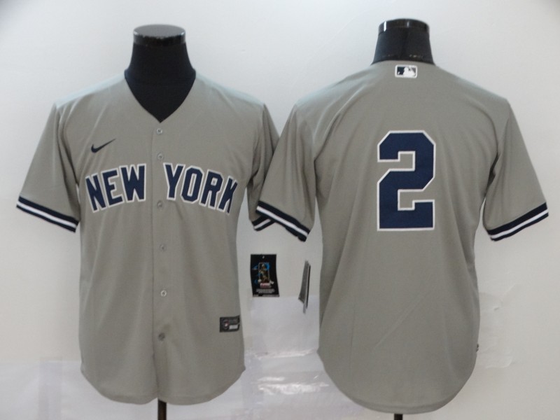 New York Yankees #2 Derek Jeter Gray No Name Stitched Cool Base Jersey