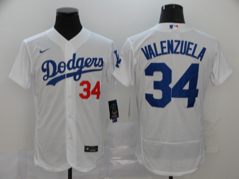 Los Angeles Dodgers #34 Fernando Valenzuela White Stitched Flex Base Jersey