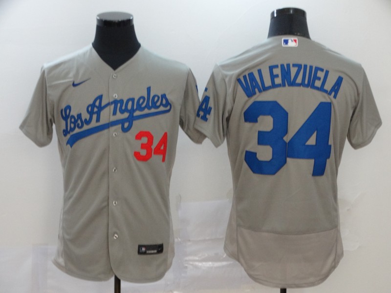 Los Angeles Dodgers #34 Fernando Valenzuela Gray Stitched Flex Base Jersey