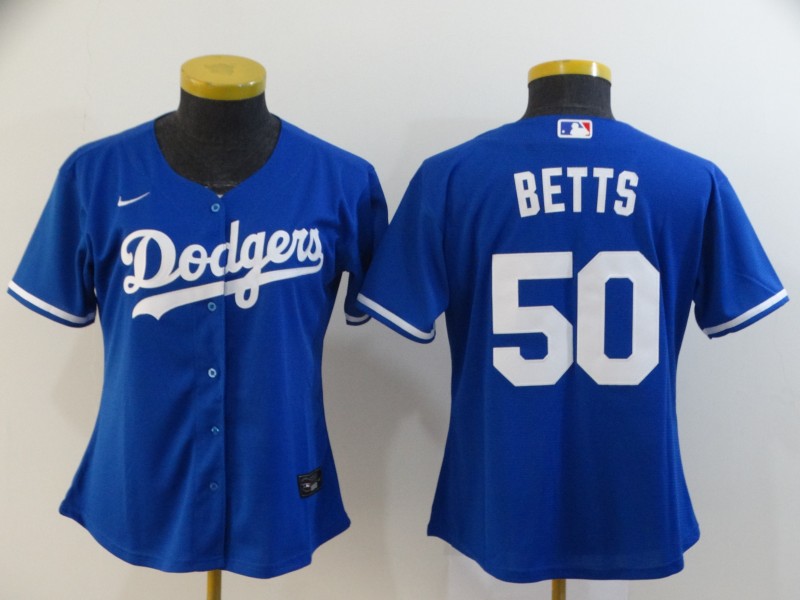 Women's Los Angeles Dodgers #50 Mookie Betts Blue Stitched Cool Base Jersey Women's Los Angeles Dodgers #50 Mookie Betts Blue Stitched Cool Base Jersey