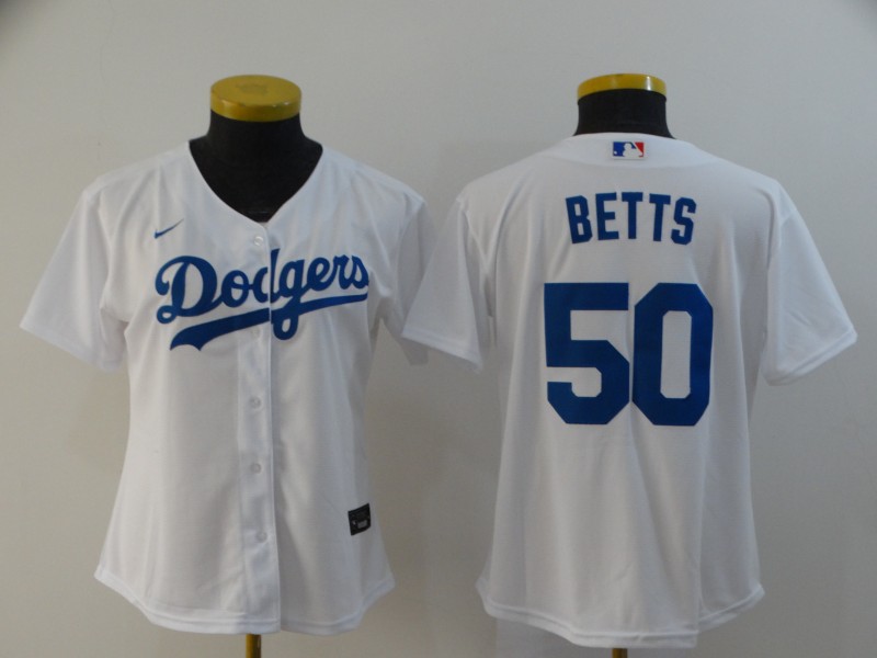 Women's Los Angeles Dodgers #50 Mookie Betts White Stitched Cool Base Jersey Women's Los Angeles Dodgers #50 Mookie Betts White Stitched Cool Base Jersey