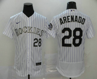 Colorado Rockies #28 Nolan Arenado White Stitched Flex Base Jersey