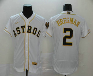 Houston Astros #2 Alex Bregman White With Gold Stitched Flex Base Jersey Houston Astros #2 Alex Bregman White With Gold Stitched Flex Base Jersey