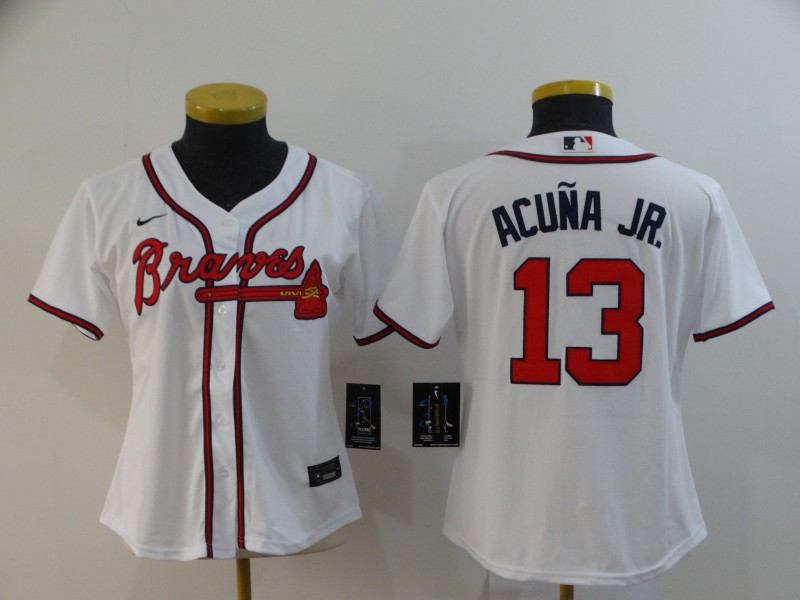 Women's Atlanta Braves #13 Ronald Acuna Jr. White Stitched Cool Base Jersey Women's Atlanta Braves #13 Ronald Acuna Jr. White Stitched Cool Base Jersey