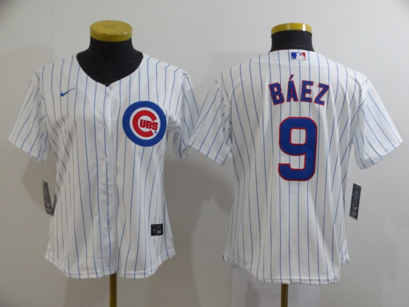 Women's Chicago Cubs #9 Javier Baez White Stitched Cool Base Jersey