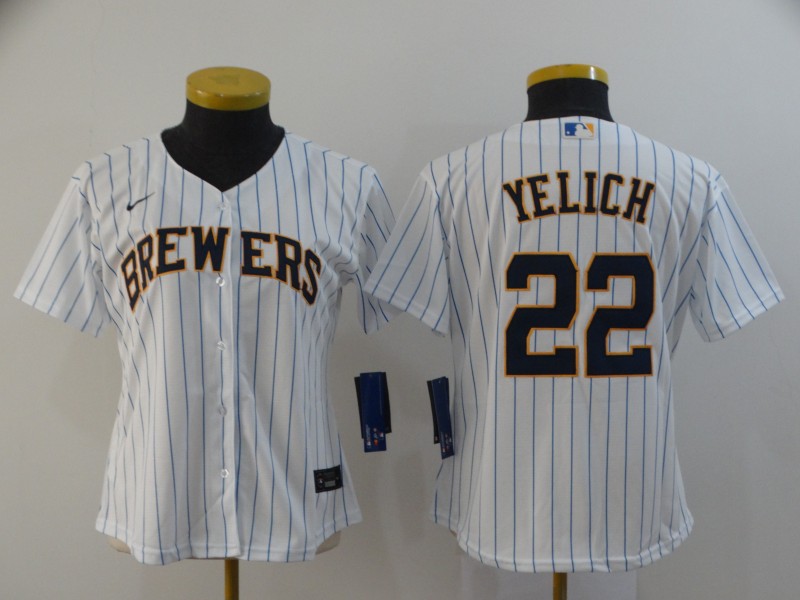 Women's Milwaukee Brewers #22 Christian Yelich White Stitched Cool Base Jersey Women's Milwaukee Brewers #22 Christian Yelich White Stitched Cool Base Jersey
