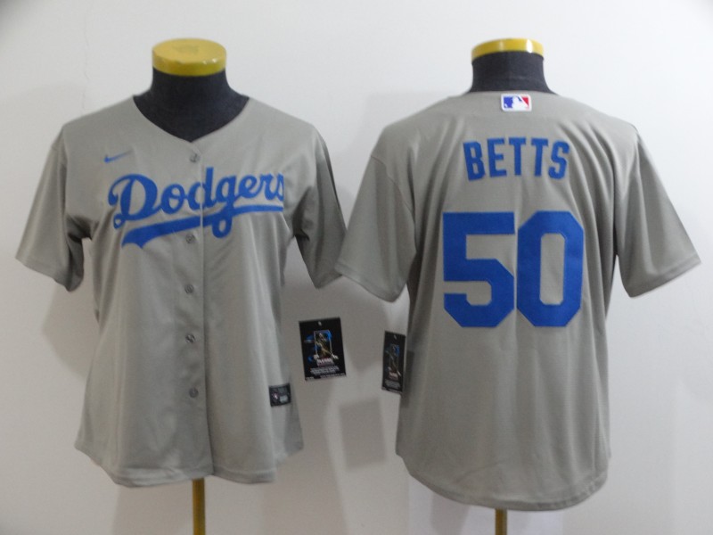 Women's Los Angeles Dodgers #50 Mookie Betts Gray Stitched Cool Base Jersey Women's Los Angeles Dodgers #50 Mookie Betts Gray Stitched Cool Base Jersey