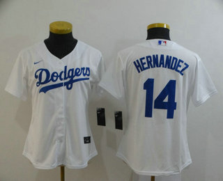 Women's Los Angeles Dodgers #14 Enrique Hernandez White Stitched Cool Base Jersey