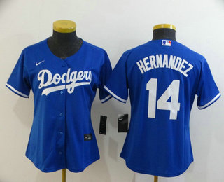 Women's Los Angeles Dodgers #14 Enrique Hernandez Blue Stitched Cool Base Jersey