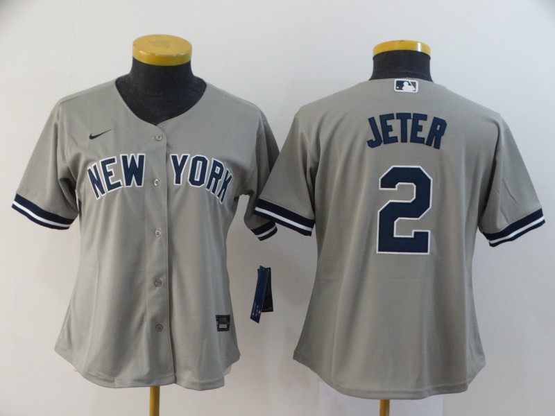 Women's New York Yankees #2 Derek Jeter Gray Stitched Cool Base Jersey