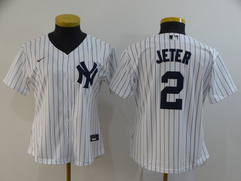 Women's New York Yankees #2 Derek Jeter White Stitched Cool Base Jersey