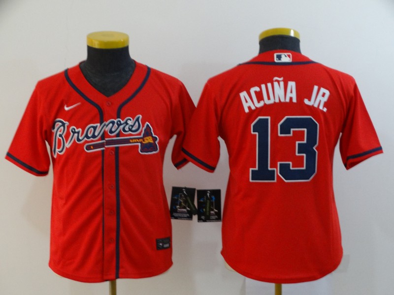 Youth Atlanta Braves #13 Ronald Acuna Jr. Red Stitched Cool Base Jersey