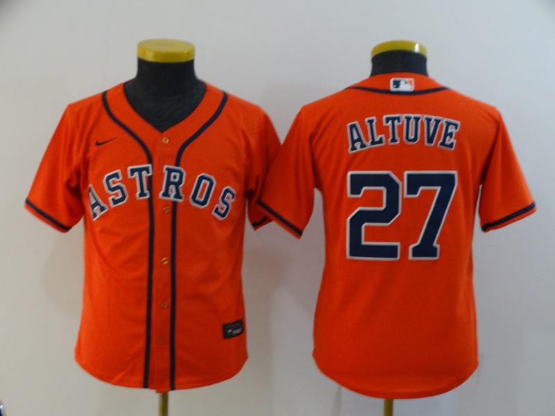 Youth Houston Astros #27 Jose Altuve Orange Stitched Cool Base Jersey