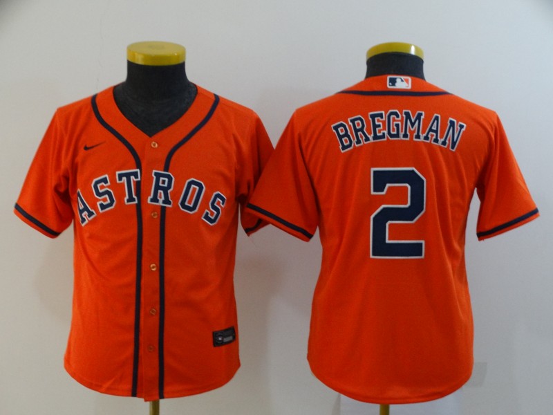 Youth Houston Astros #2 Alex Bregman Orange Stitched Cool Base Jersey
