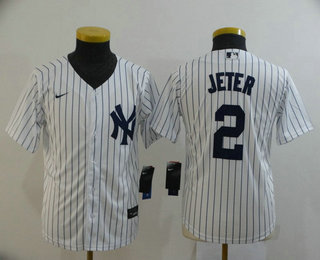 Youth New York Yankees #2 Derek Jeter White Home Stitched Cool Base Jersey