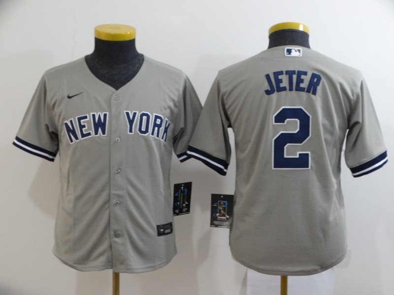 Youth New York Yankees #2 Derek Jeter Gray Stitched Cool Base Jersey