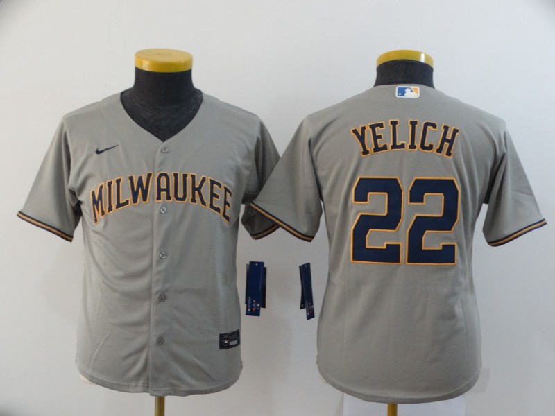 Youth Milwaukee Brewers #22 Christian Yelich Gray Stitched Cool Base Jersey