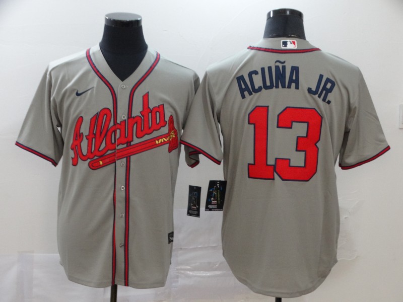 Atlanta Braves #13 Ronald Acuna Jr. Gray Stitched Cool Base Jersey