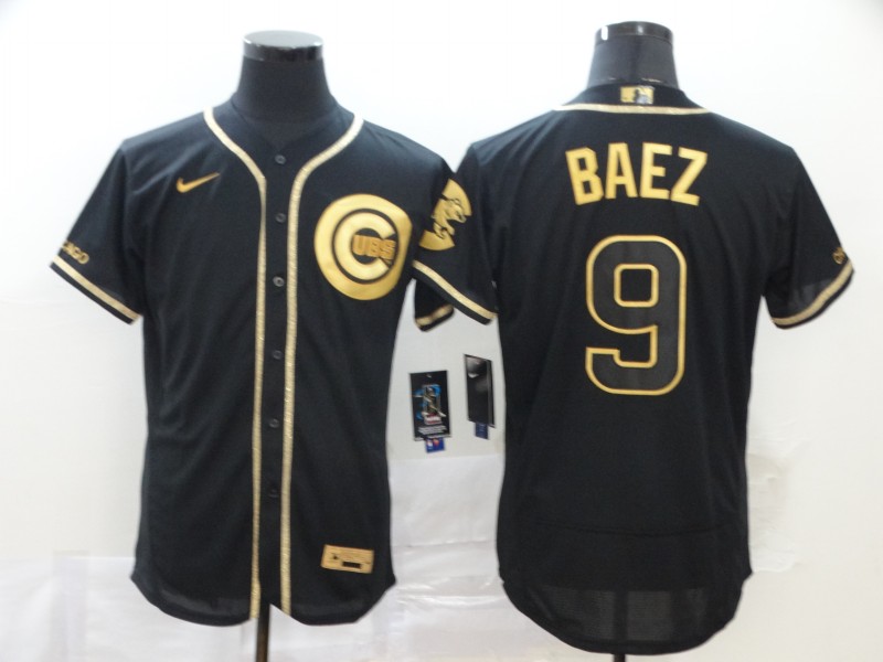 Chicago Cubs #9 Javier Baez Black Golden Stitched Flex Base Jersey