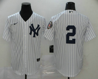 New York Yankees #2 Derek Jeter White No Name 2020 Hall of Fame Patch Stitched Cool Base Jersey