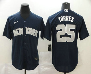 New York Yankees #25 Gleyber Torres Navy Blue Stitched Cool Base Jersey New York Yankees #25 Gleyber Torres Navy Blue Stitched Cool Base Jersey