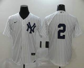 New York Yankees #2 Derek Jeter White No Name Stitched Cool Base Jersey