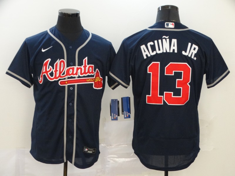 Atlanta Braves #13 Ronald Acuna Jr. Navy Blue Stitched Flex Base Jersey