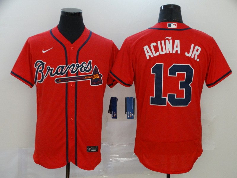 Atlanta Braves #13 Ronald Acuna Jr. Red Stitched Flex Base Jersey