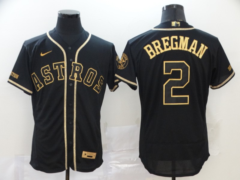 Houston Astros #2 Alex Bregman Black Gold Stitched Flex Base Jersey