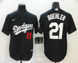 Los Angeles Dodgers #21 Walker Buehler Black Stitched Cool Base Jersey