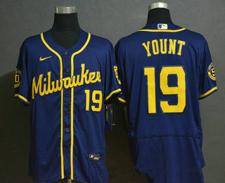 Milwaukee Brewers #19 Robin Yount Navy Blue Stitched Flex Base Jersey
