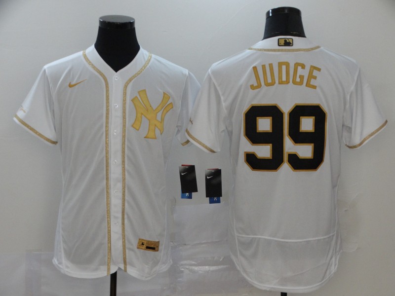 New York Yankees #99 Aaron Judge White Golden Stitched Flex Base Jersey New York Yankees #99 Aaron Judge White Golden Stitched Flex Base Jersey