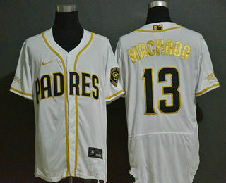 San Diego Padres #13 Manny Machado White Golden Stitched Flex Base Jersey San Diego Padres #13 Manny Machado White Golden Stitched Flex Base Jersey