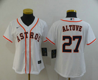 Women's Houston Astros #27 Jose Altuve White Stitched Cool Base Jersey Women's Houston Astros #27 Jose Altuve White Stitched Cool Base Jersey