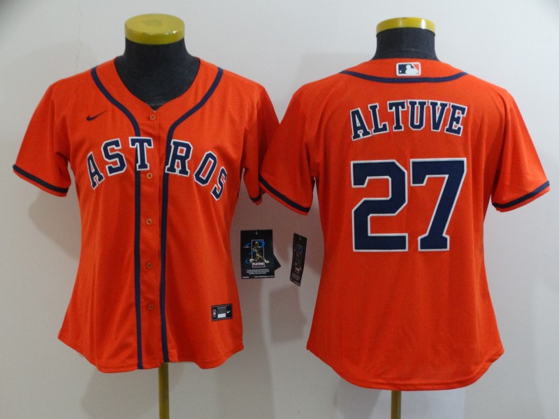 Women's Houston Astros #27 Jose Altuve Orange Stitched Cool Base Jersey Women's Houston Astros #27 Jose Altuve Orange Stitched Cool Base Jersey