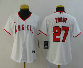 Women's Los Angeles Angels #27 Mike Trout White Stitched Cool Base Jersey