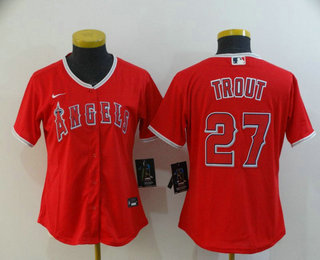 Women's Los Angeles Angels #27 Mike Trout Red Stitched Cool Base Jersey