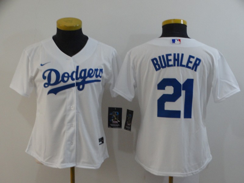 Women's Los Angeles Dodgers #21 Walker Buehler White Stitched Cool Base Jersey