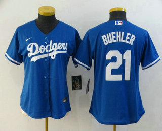 Women's Los Angeles Dodgers #21 Walker Buehler Blue Stitched Cool Base Jersey