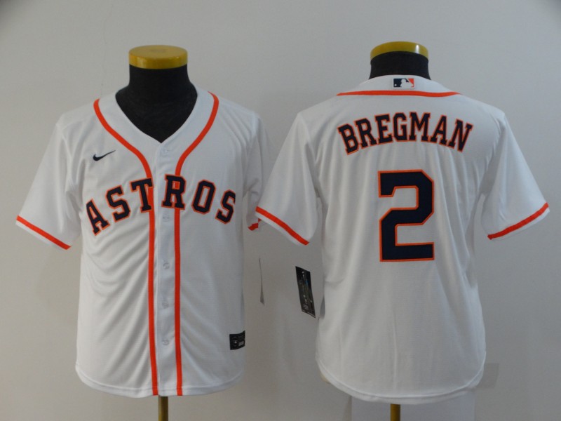 Youth Houston Astros #2 Alex Bregman White Stitched Cool Base Jersey